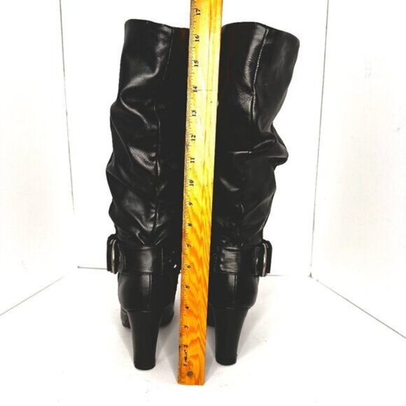 Knee HigWomen's Y2K Slouch Vegan Leather Boots with Buckles Black Size 8M 4" Hee - Picture 4 of 9